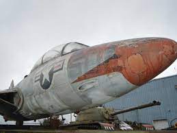 Navy jet shortly after it arrived atop flatbed truck